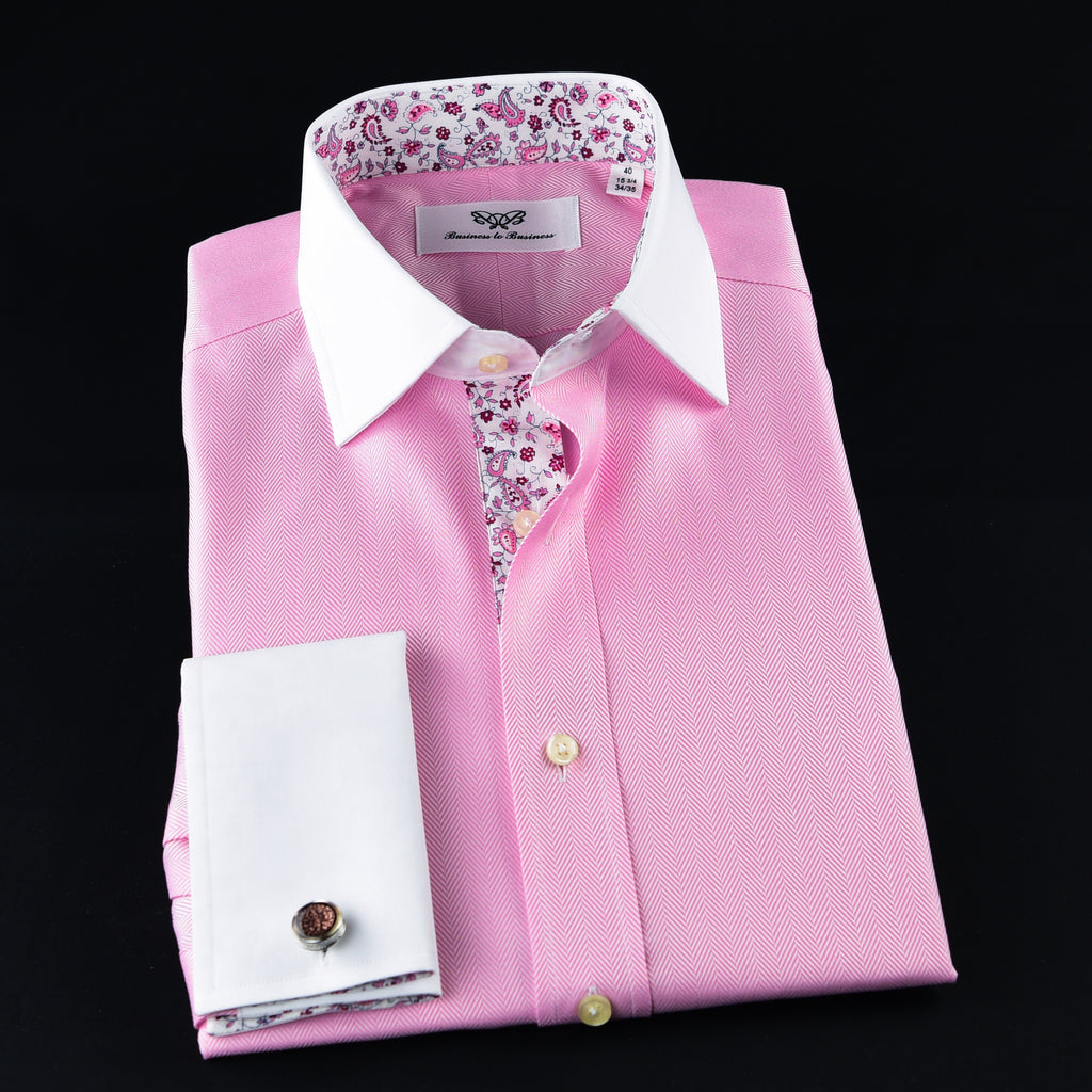 Pink dress shirt white collar online