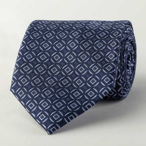 Blue Diamond Matrix Squares Boss Encircling Italian Style Wide Tie