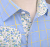 Blue Yellow Plaids & Checks Formal Business Dress Shirt Floral Fashion
