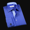 Navy Blue Solid Formal Business Dress Shirt With Fashion Blue Trim Inner-Lining
