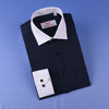 Navy Blue Diamond Luxury Formal Business Dress Shirt White Collar White Cuff