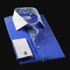 B2B Blue Luxury Stripe Formal Business Dress Shirt With Blue Floral Inner Lining