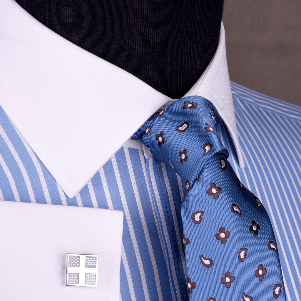 Blue and white striped dress shirt online