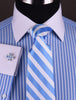 B2B Shirts - Blue Striped White Twill Contrast Cuff Formal Business Dress Shirt White Cuff Fashion - Business to Business