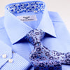 Blue Hound's-tooth Business Dress Shirt Standard Cuff With Floral Inner Lining