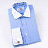Blue Royal Oxford Floral Paisley Formal Business Dress Shirt With Contrast Collar And Cuffs