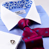 Blue Royal Oxford Floral Paisley Formal Business Dress Shirt With Contrast Collar And Cuffs