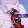 Pink Twill Stripe Business Dress Shirt Mens Formal Fashion Luxury Button Cuff A+ in Single Cuffs