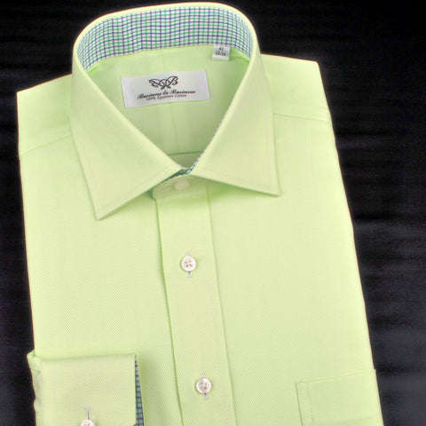 Lime Green Herringbone Twill Formal Business Dress Shirt in Button Cuffs