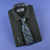 Dark Forest Green Checkered Dress Shirt Men's Formal Business Sexy Polo Design in Standard Cuffs