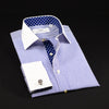 Blue Striped White Spread Collar French Cuff Business Formal Shirt Top