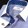 Blue Striped White Spread Collar French Cuff Business Formal Shirt Top