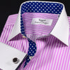 Pink Striped Contrast Formal Business Dress Shirt Wrinkle Free Stars Inner Lining French in Double Cuffs