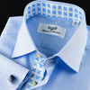 Blue Herringbone Formal Business Dress Shirt Blue Fleur-De-Lis Inner Lining Fashion