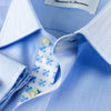 Blue Herringbone Formal Business Dress Shirt Blue Fleur-De-Lis Inner Lining Fashion