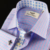 Elegant Purple Blue Check WIth Blue Fleur-De-Lis Dress Shirt French Cuffs Design