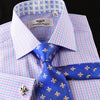 Elegant Purple Blue Check WIth Blue Fleur-De-Lis Dress Shirt French Cuffs Design