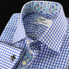 Blue Check Business Dress Shirt Men's Classic Formal French Cuff Floral Style A