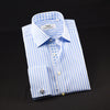 B2B Blue Thin Hollow Stripe Formal Business Dress Shirt With Fleur-de-lis Inner Lining