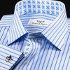 B2B Blue Thin Hollow Stripe Formal Business Dress Shirt With Fleur-de-lis Inner Lining