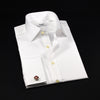 White Twill Formal Dress Shirt Sexy Business Apparel Reverse Fade Striped Style in French Cuffs with Spread Collar
