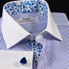 B2B Blue Stripe White Cuff & Collar Formal Business Dress Shirt Designer Luxury Fashion