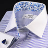 B2B Blue Stripe White Cuff & Collar Formal Business Dress Shirt Designer Luxury Fashion