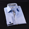 Blue Twill Formal Business Dress Shirt With Floral Inner Lining