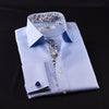 Blue Twill Formal Business Dress Shirt With Floral Inner Lining