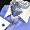 Blue Solid Oxford Winchester Cotton Formal Business Dress Shirt Floral Inner-Lining