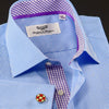 Light Blue Mini Checks Formal Business Dress Shirt Double Cuffs WIth Inner Lining Designed