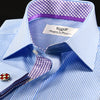 Light Blue Mini Checks Formal Business Dress Shirt Double Cuffs WIth Inner Lining Designed