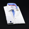 Best Wrinkle Free White Dress Shirt in Double French Cuff With Blue Inner Lining