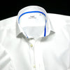 Classic White Poplin Business Formal Dress Shirt WIth Blue Trim