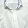 Classic White Poplin Business Formal Dress Shirt WIth Blue Trim