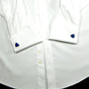 Classic White Poplin Business Formal Dress Shirt WIth Blue Trim