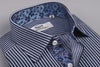 B2B Shirts - Neon Blue Navy Herringbone Stripes Formal Business Dress Shirt with Floral Inner-Lining - Business to Business