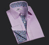 B2B Shirts - Pink Candy Twill Stripes Formal Business Dress Shirt with Floral Inner-Lining - Business to Business