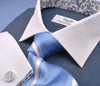 B2B Shirts - Dark Navy Twill White Contrast Cuff Formal Business Dress Shirt with Floral Inner-Lining - Business to Business