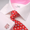 B2B Shirts - White Herringbone Formal Business Dress Shirt with Pink Poplin Inner-Lining - Business to Business