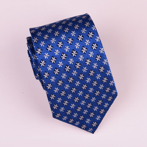 Blue Floral Skinny Woven Tie with Snowflake Daisies Luxury Fashion 3"