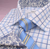 B2B Shirts - Dignified Blue Striped Check on Twill Formal Business Dress Shirt with Floral Inner-Lining - Business to Business