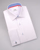 White Herringbone Fade Striped Formal Business Dress Shirt with Blue Mini Gingham Checks