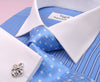 B2B Shirts - Blue Hollow Case Striped Formal Business Dress Shirt White Collar & Cuff Fashion - Business to Business