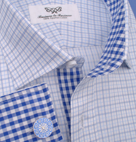 Light Blue Cross Check on Twill Formal Business Dress Shirt with