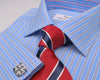 B2B Shirts - Blue Hollow Striped Formal Business Dress Shirt with Pink Designer Inner-Lining - Business to Business