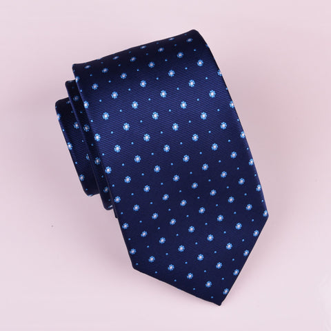 B2B Shirts - Blue Skinny Modern Woven Tie with Light Blue Daisies Luxury Fashion 3" - Business to Business