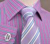 B2B Shirts - Magenta Red Green Fade Striped Checkered Designer Formal Business Shirt with Dandelion Inner-Lining - Business to Business