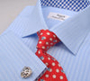 B2B Shirts - Blue Oxford Striped Formal Business Dress Shirt with Gingham Check Inner-Lining - Business to Business