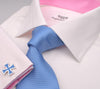 B2B Shirts - White Herringbone Formal Business Dress Shirt with Pink Poplin Inner-Lining - Business to Business